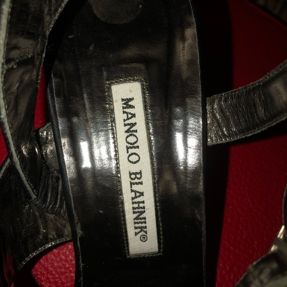 Manila Bkanik  size 10 black satin heels ankle strap with rhinestones 3” heel - Picture 15 of 15